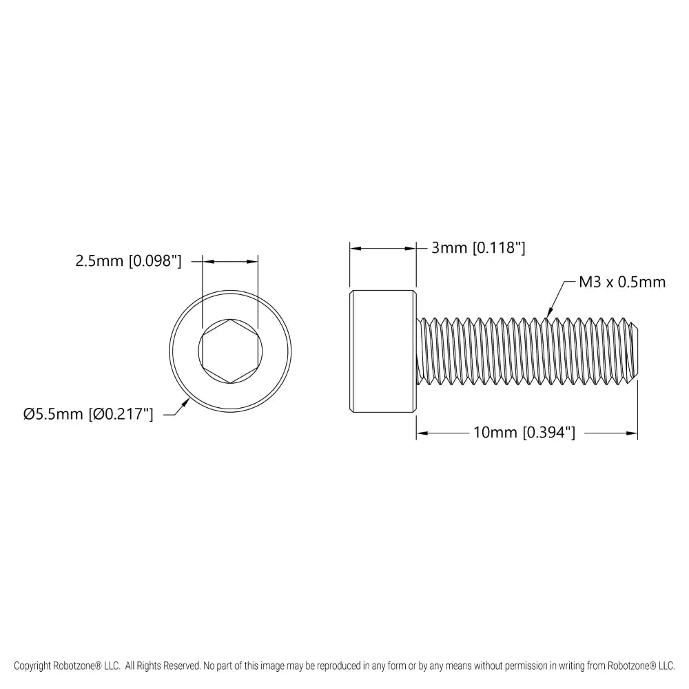 ServoCity Socket Head Screw (M3 x 0.5mm, 10mm Length) - 6 Pack