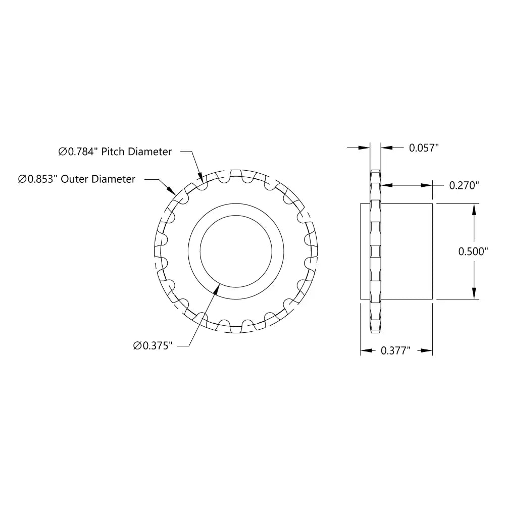 ServoCity 20 Tooth Press Fit Sprocket (0.1227" Pitch, 0.375" Bore)