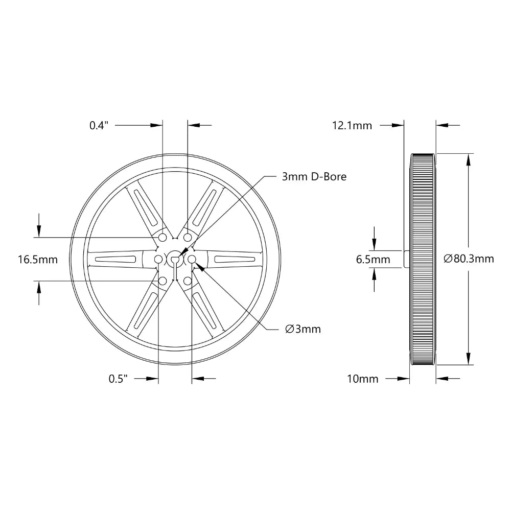 ServoCity 3602 Series Press-Fit Wheel (3mm D-Bore, 80mm Diameter) - 2 Pack