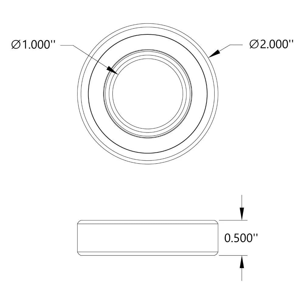 ServoCity 1" ID Non-Flanged Ball Bearing (2" OD, 1/2" Thickness)
