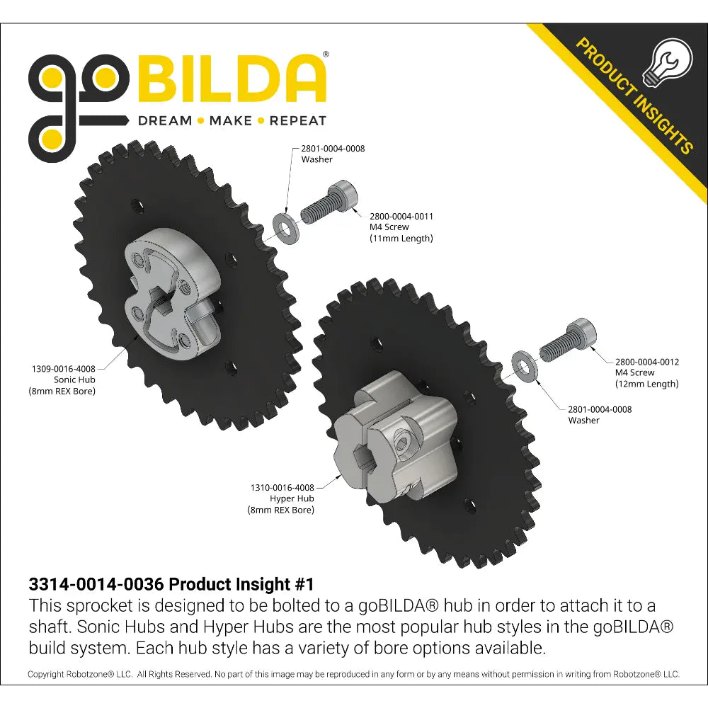 ServoCity #25 Pitch Acetal Hub-Mount Sprocket (14mm Bore, 36 Tooth)