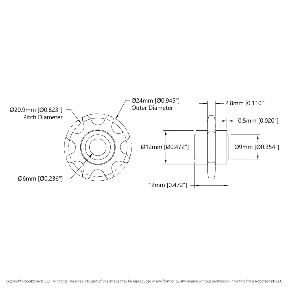 ServoCity 8mm Pitch Slip-Fit Idler Sprocket (6mm Bore, 8 Tooth) - 2 Pack