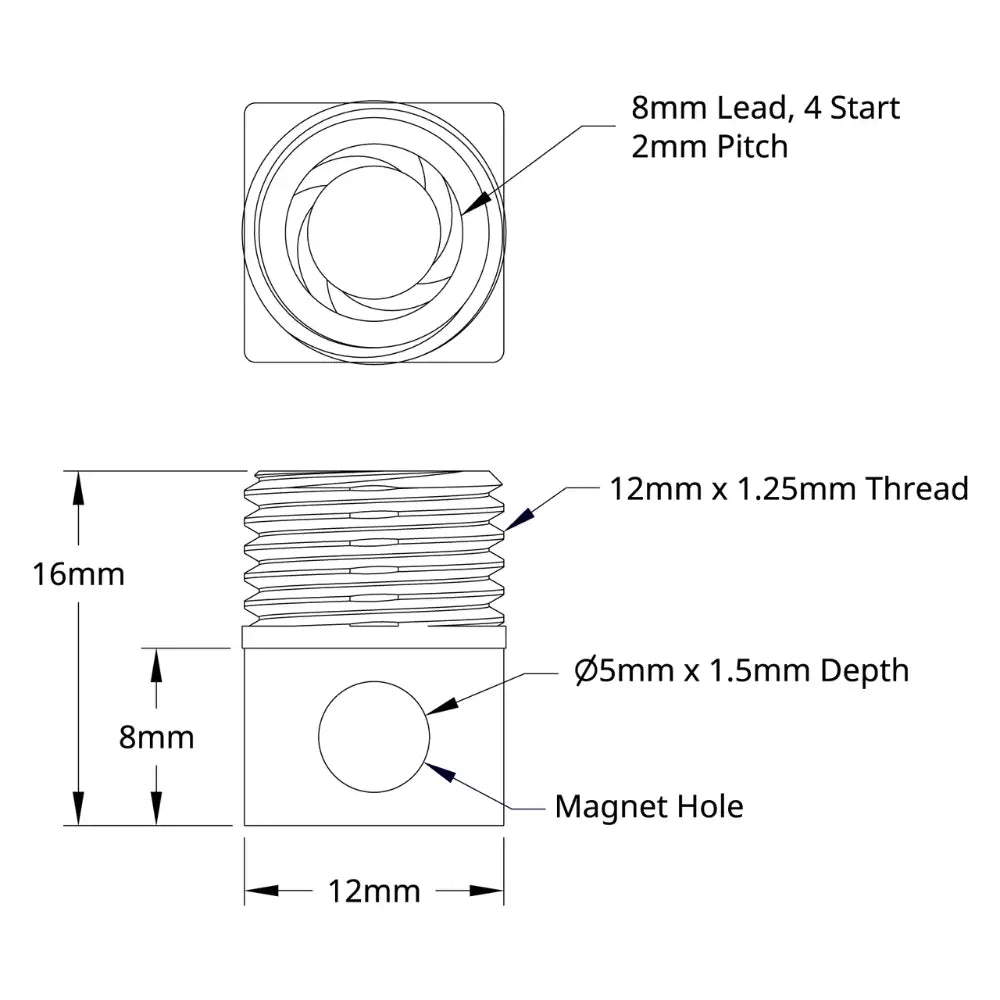 ServoCity 3506 Series Lead Screw Square Nut (8mm Lead, 4 Start, 16mm Length)