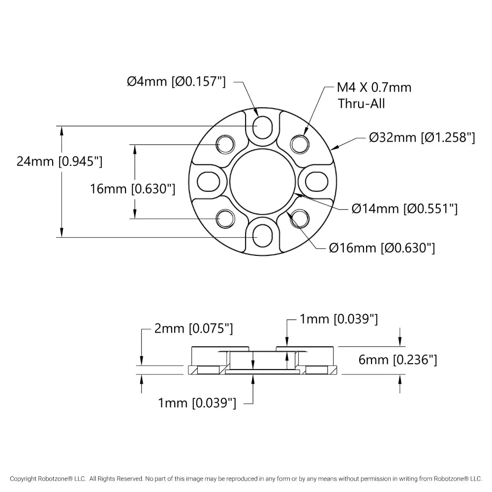 ServoCity 1505 Series 32mm OD Counterbored Pattern Spacer (6mm Length)