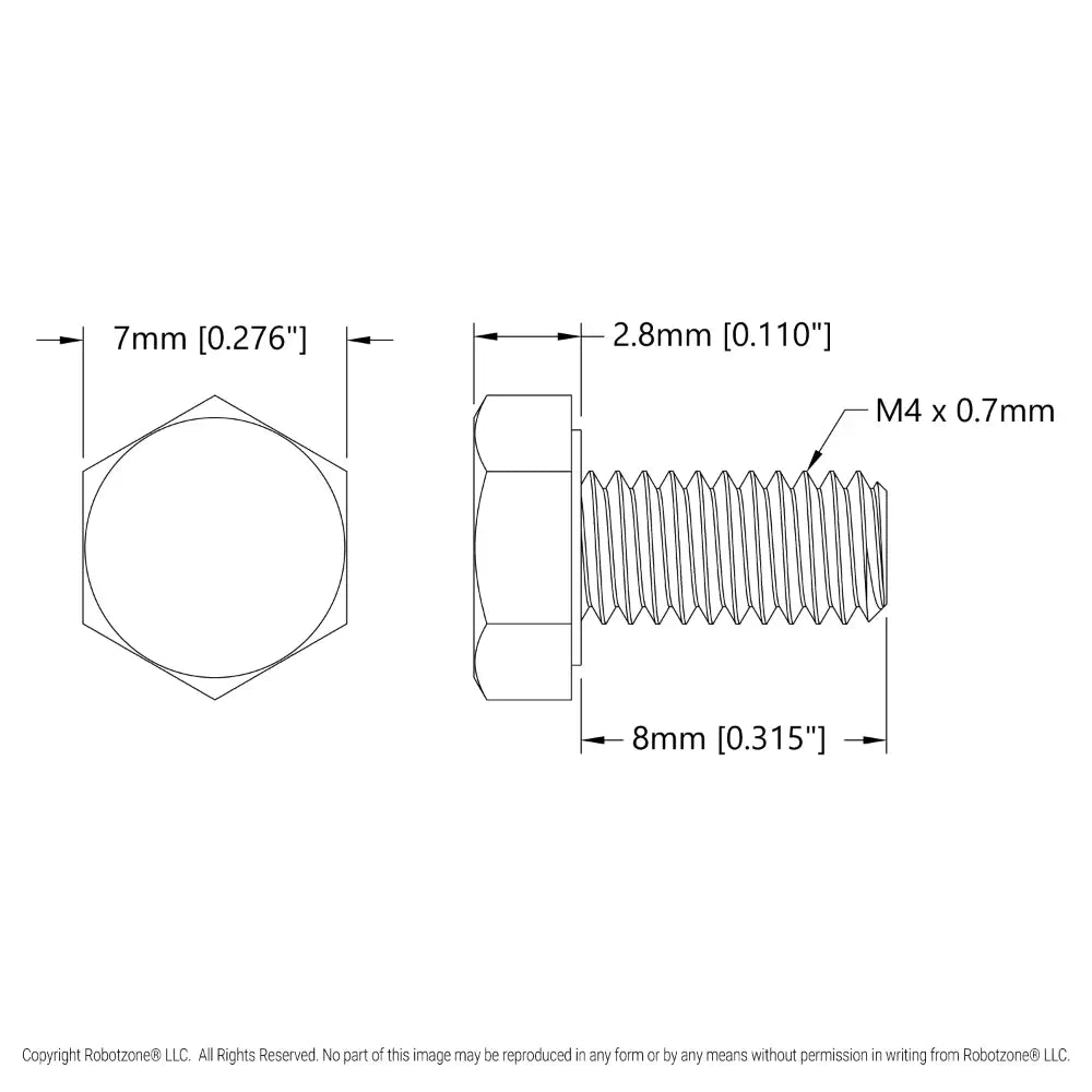 ServoCity Hex Head Screw (M4 x 0.7mm, 8mm Length) - 25 Pack