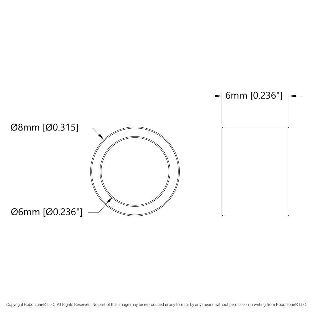 ServoCity 1521 Series 6mm ID Spacer (8mm OD, 6mm Length) - 4 Pack