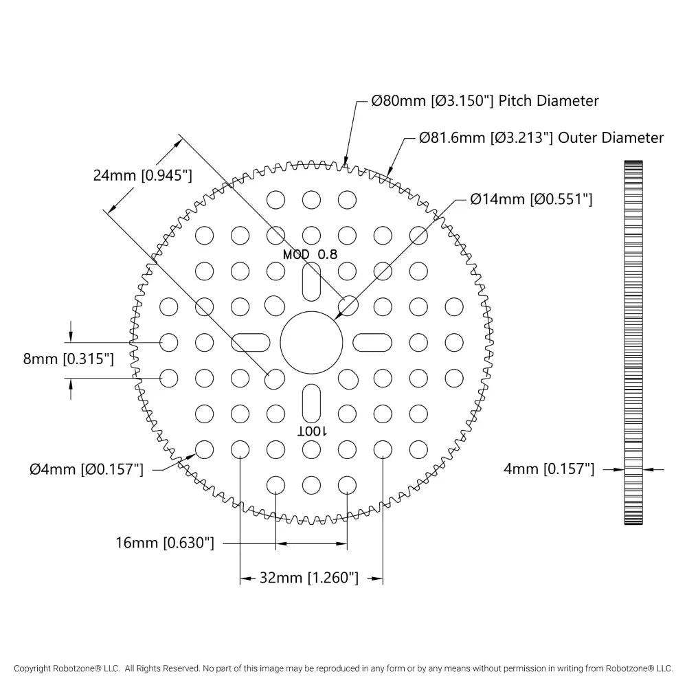 ServoCity 100 Tooth Hub-Mount Gear (MOD 0.8, 4mm Thick Acetal)