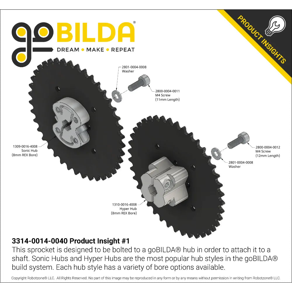 ServoCity #25 Pitch Acetal Hub-Mount Sprocket (14mm Bore, 40 Tooth)