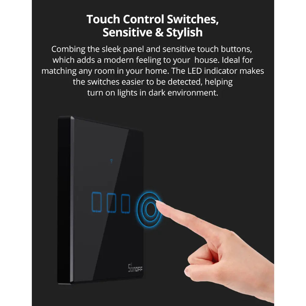 SONOFF TX Series WiFi Wall Switch (T3, US, 3 Gang, Black)