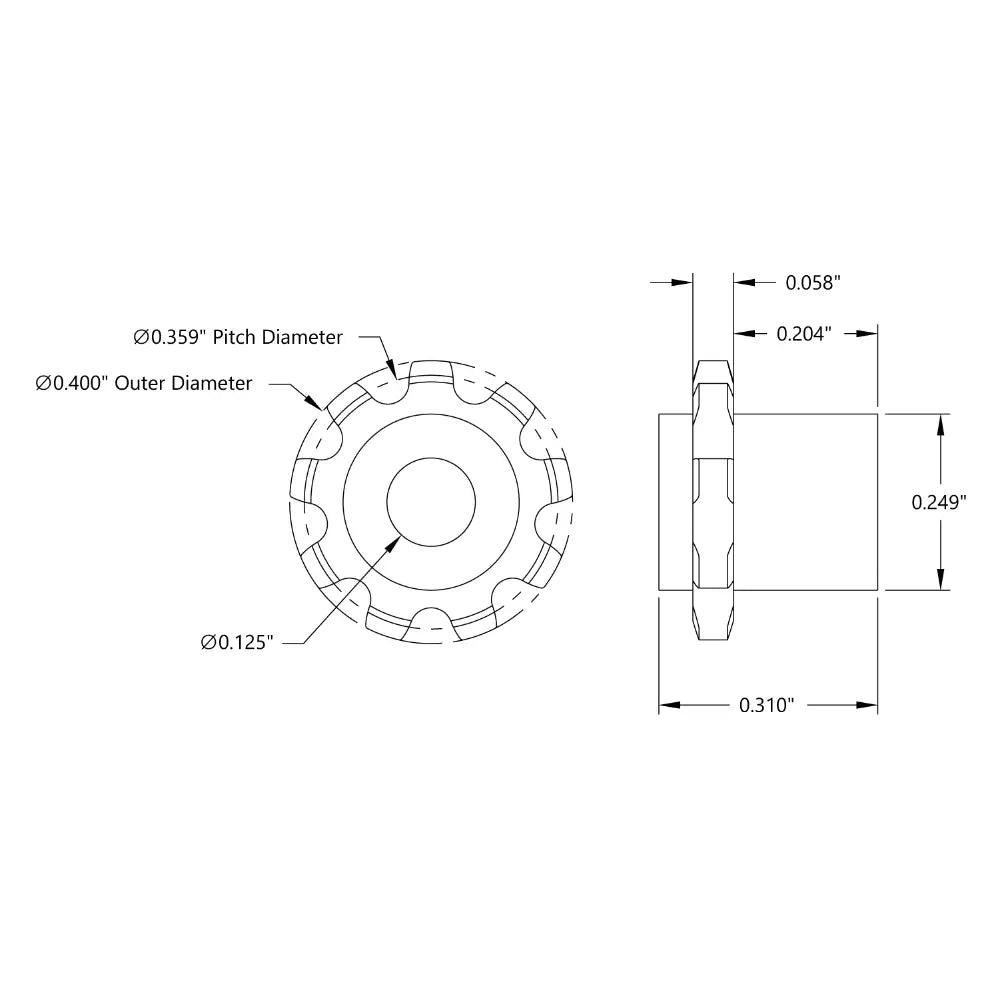 ServoCity 9 Tooth Press Fit Sprocket (0.1227" Pitch, 0.125" Bore)
