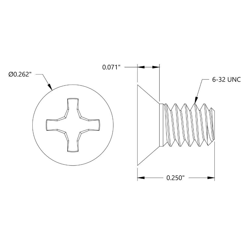 ServoCity 6-32 Zinc-Plated Flat Head Screw (0.250" Length) - 6 Pack