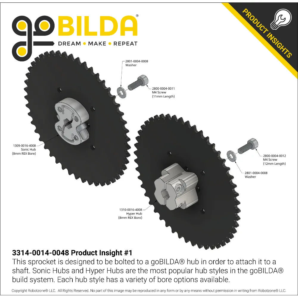 ServoCity #25 Pitch Acetal Hub-Mount Sprocket (14mm Bore, 48 Tooth)