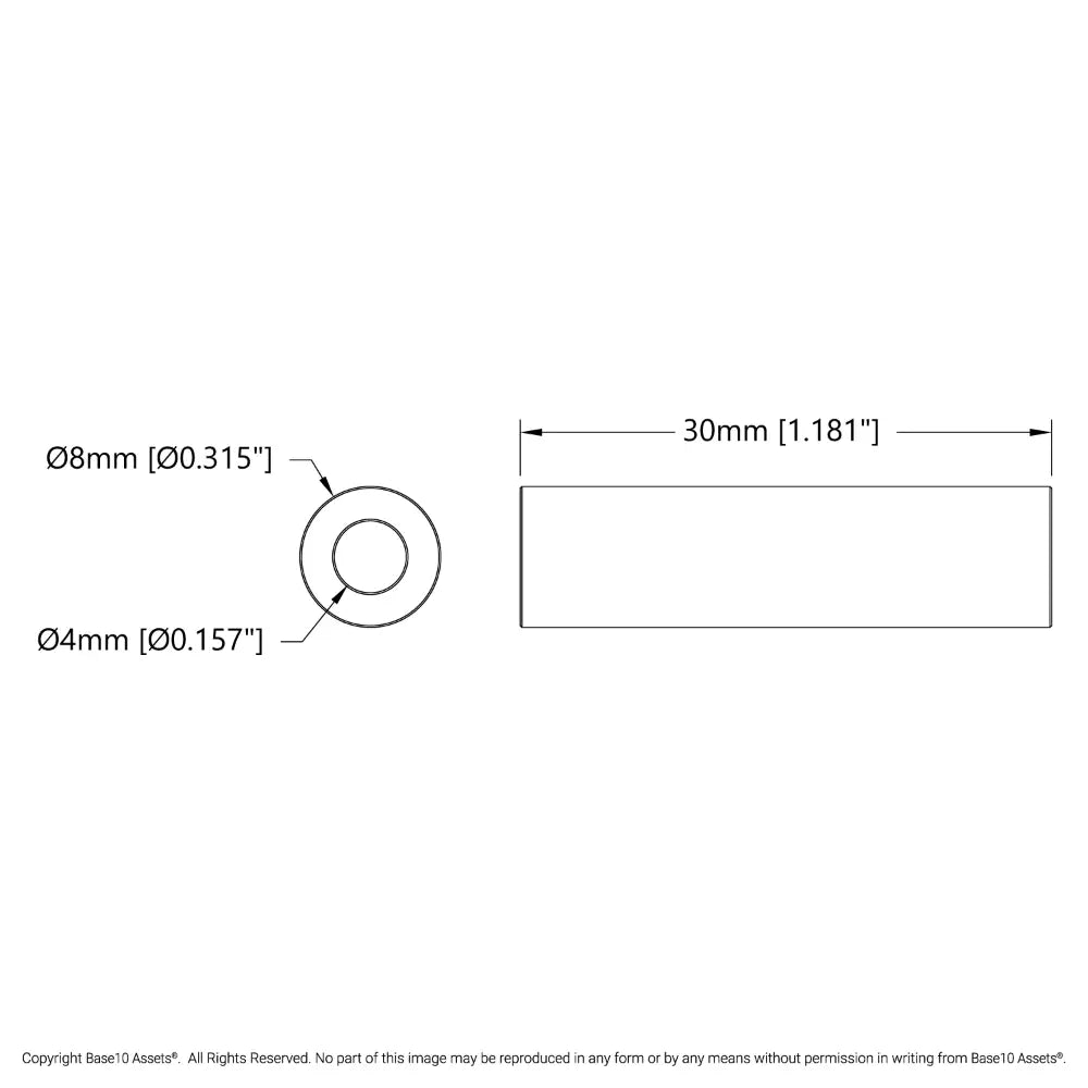 ServoCity 4mm ID Spacer (8mm OD, 30mm Length) - 4 Pack