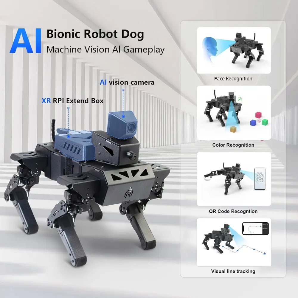 XiaoR GEEK AI Bionic Robot Dog for Raspberry Pi 4GB, AI Visual Recognition Interaction Smart Robot Python Programmable, 12 DOF Bionic Gait Mechanical Dog, (Include Raspberry Pi)
