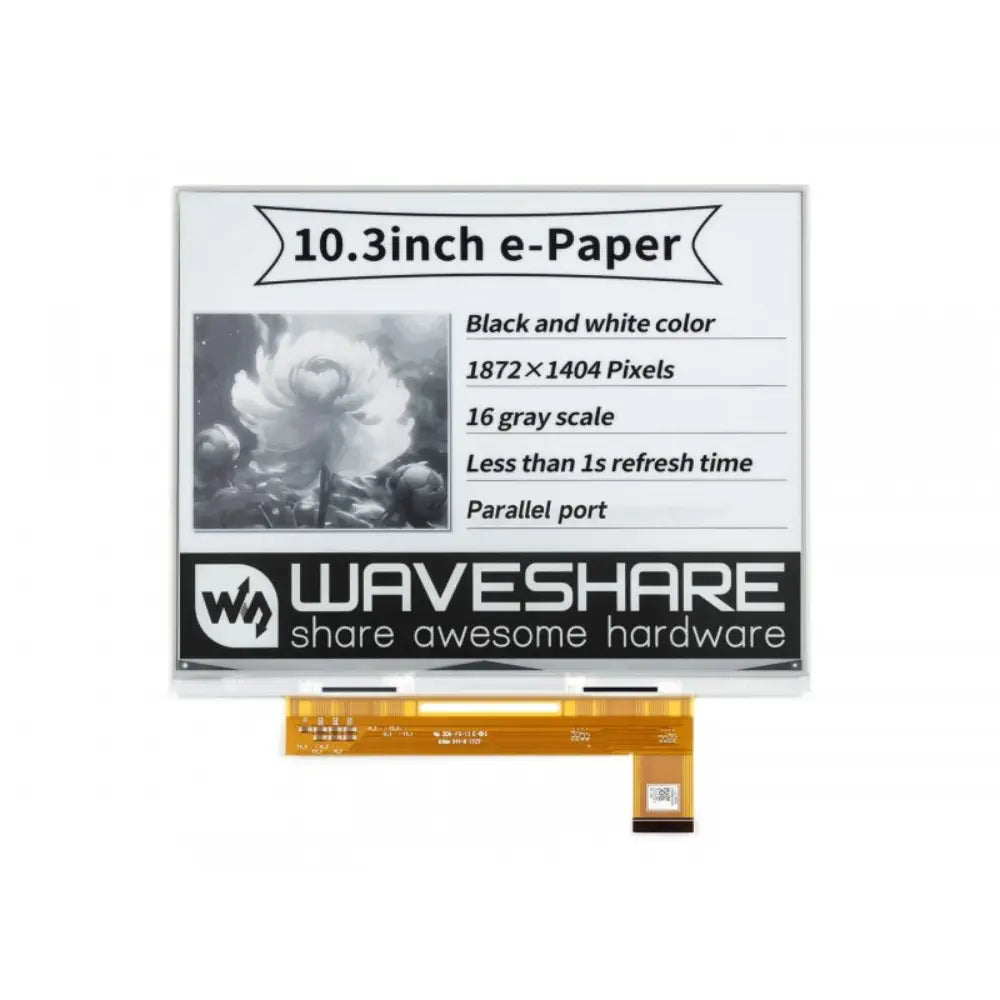 Waveshare 10.3" E-Paper E-Ink Raw Display, 1872×1404, Black/White, 16 Grey Scales, Parallel Port, w/o PCB