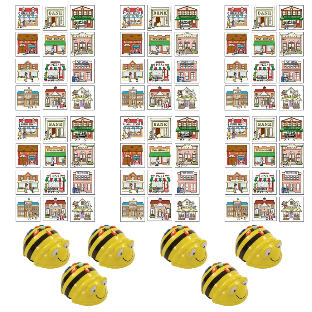 TTS 6-Pcs Bee-Bot Programmable Robot Bundle - See &amp; Say Version with 6-Pcs 3D Community Construction Kit, Educational STEM Coding &amp; Robotics for Kids - Classroom Set | Age 3+