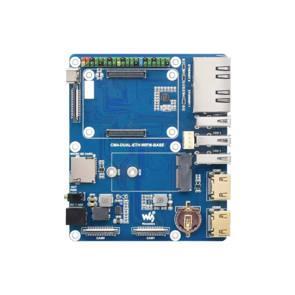 Waveshare WIFI6 Dual ETH Mini-Computer for Raspberry Pi CM4 (not Included), Onboard M.2 E (Board, Case, EU Power)