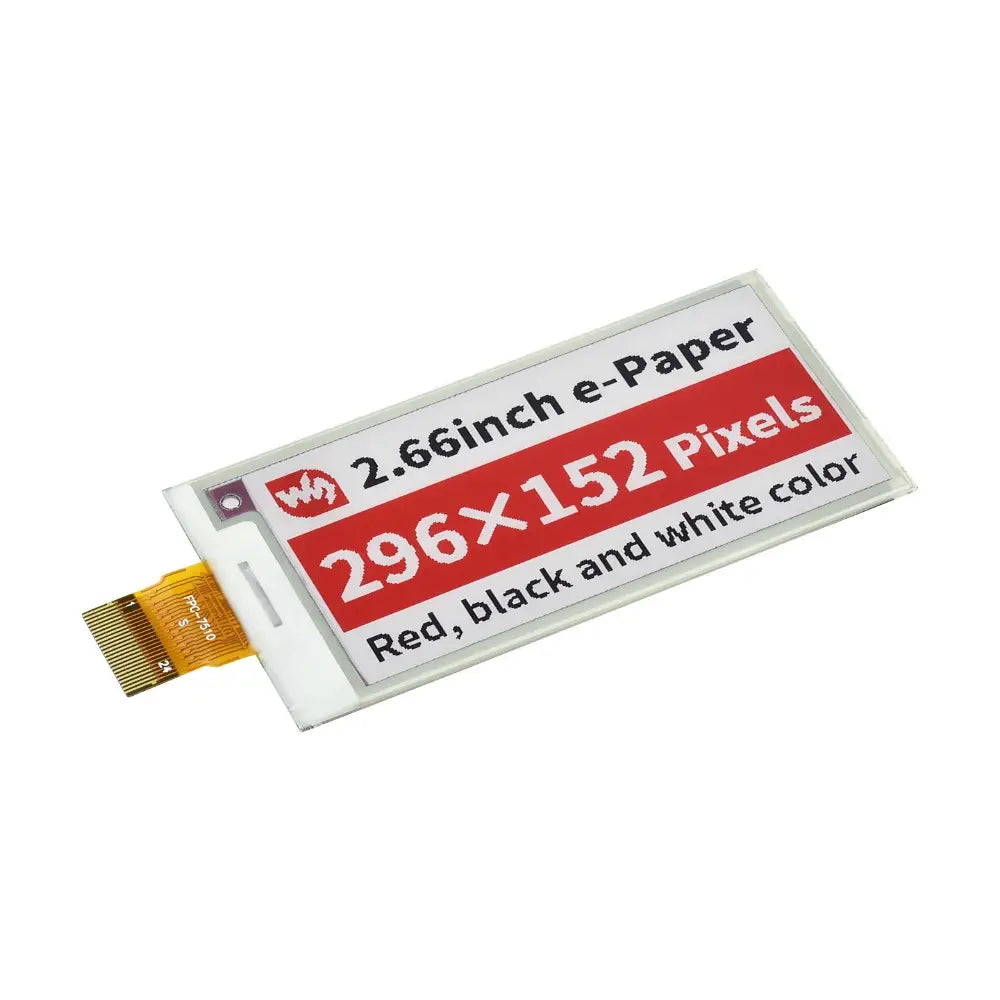 Waveshare 2.66" E-Paper (B) E-Ink Raw Display, 296×152, Red / Black / White, SPI, w/o PCB