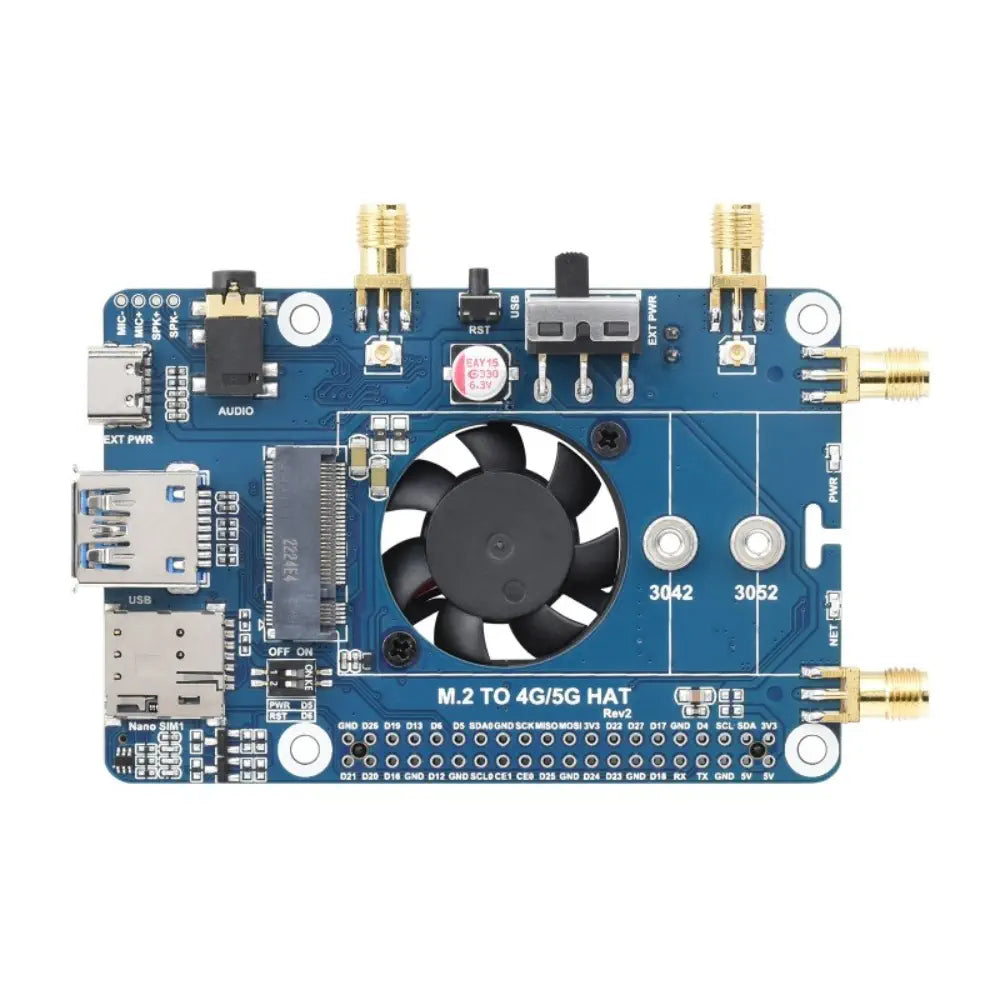 Waveshare RM500x / RM502x 5G HAT for Raspberry Pi, Quad Antennas LTE-A, Multi Band, 5G/4G/3G