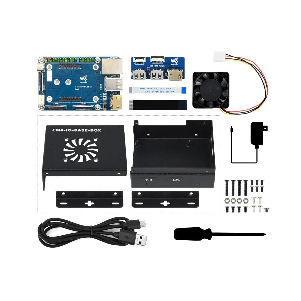 Waveshare CM4-IO-BASE-BOX-A + USB HDMI Adapter for Raspberry Pi Compute Module 4