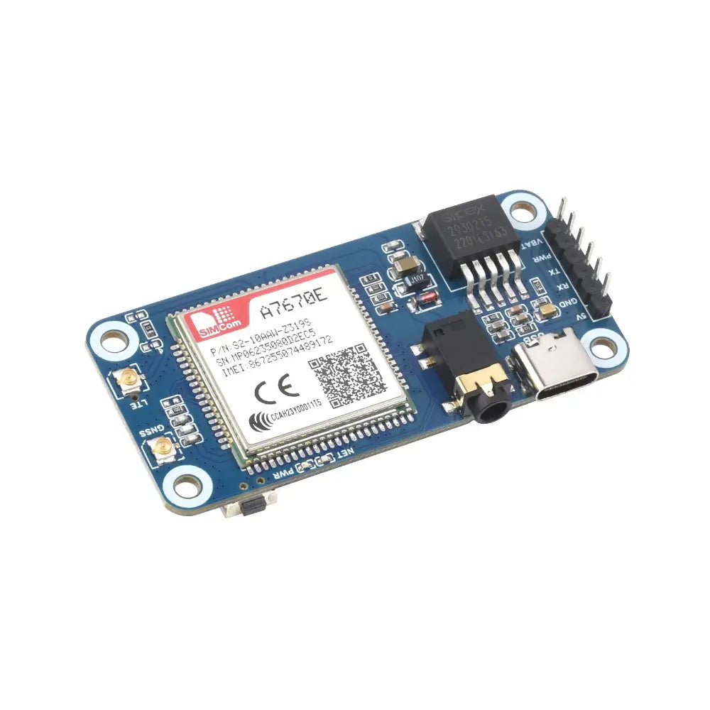 Waveshare Cat-1/GSM/GPRS/GNSS HAT for Raspberry Pi, Based on A7670E Module, LTE Cat-1/2G Support, GNSS