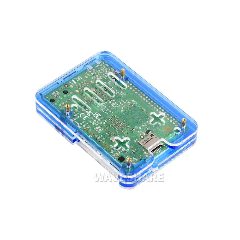 Waveshare Transparent & Blue Acrylic Case for Raspberry Pi 5, Supports Installing Official Active Cooler