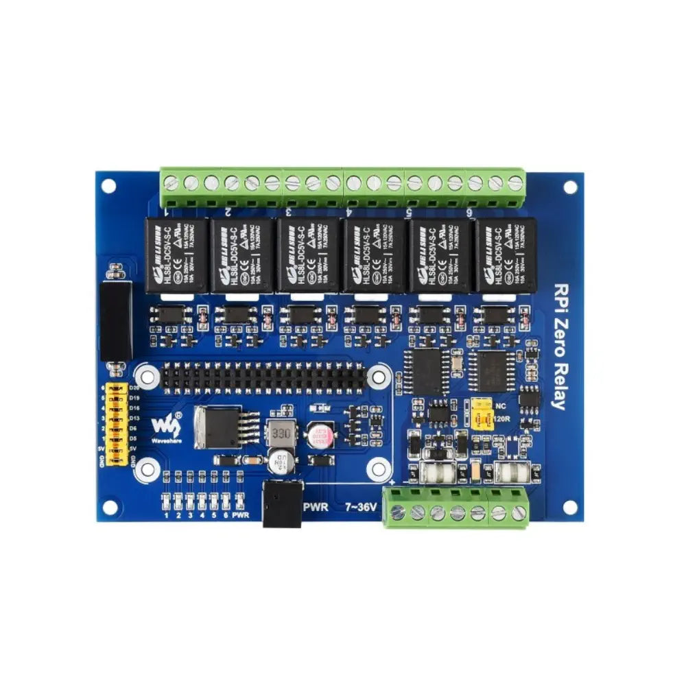 Waveshare Industrial 6-Ch Relay Module for Raspberry Pi Zero, RS485/CAN, Isolated Protections (US)