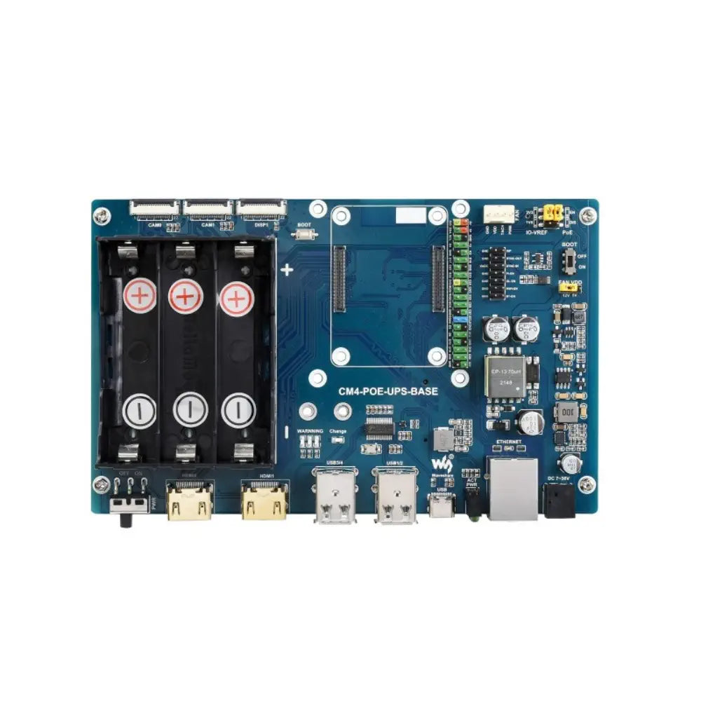 Waveshare PoE UPS Base Board/Mini-Computer Designed for CM4, Gigabit Ethernet, Dual HDMI, Quad USB2.0