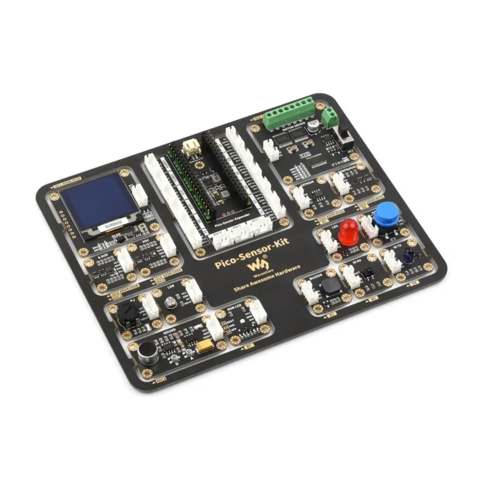 Waveshare Raspberry Pi Pico Entry-Level Sensor Kit, w/ Pico Expansion Board & 15 Common Modules, All-In-1 Design