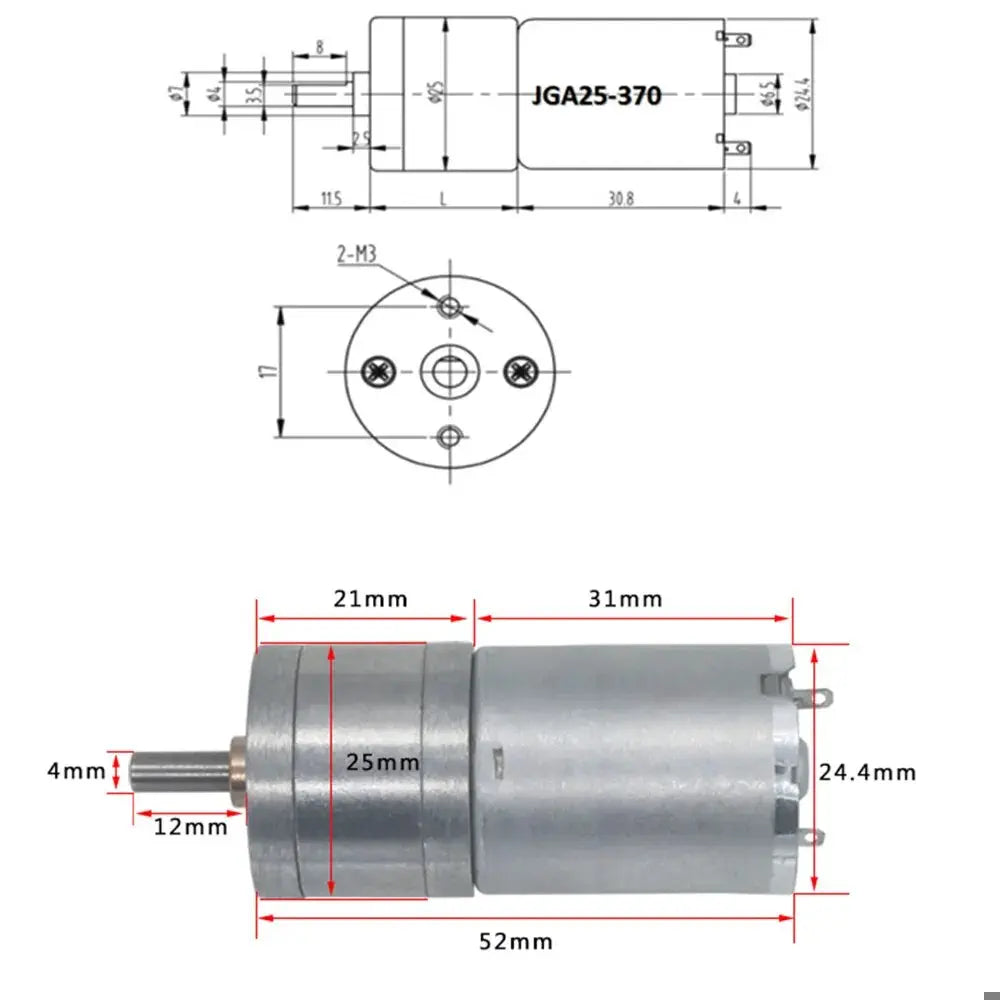 24V 7.5RPM Brushed DC Gear Motor W/25mm Diameter gearbox