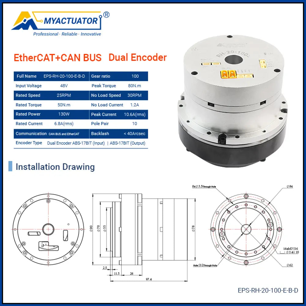 MT RH-20EtherCAT+CAN Harmonic joint motor Robot joint motor Large
