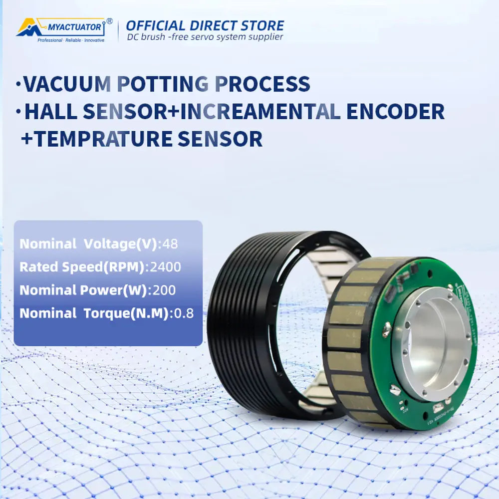 Myactuator Outer Rotor High Torque Frameless Brushless Servo DC Motor FLO-70-15 with Hall Sensor Incremental Sensor