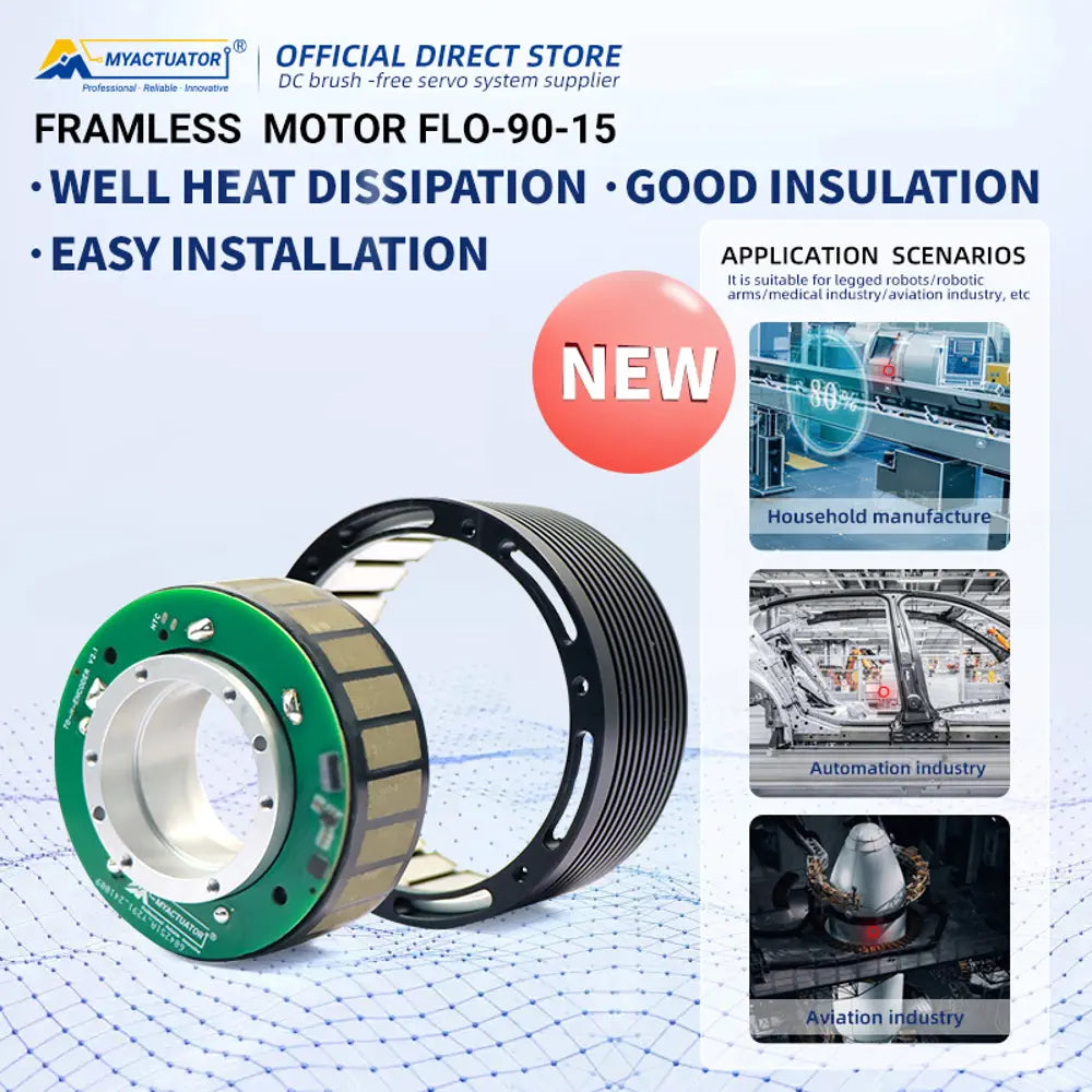Myactuator Outer Rotor High Torque Frameless Brushless Servo DC Motor FLO-90-15 with Hall Sensor Incremental Sensor