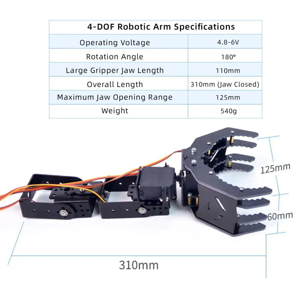 XiaoR Geek 4 DOF Robotic Arm with Servo for Starter Programmable Robot Kit (A2 Claw)