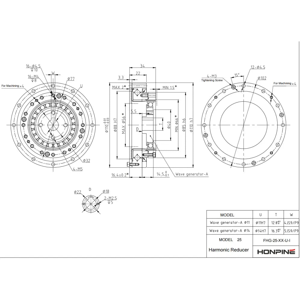High Efficiency Strain Wave Harmonic Drive Gear Head Gear Ratio 50 80 100 120