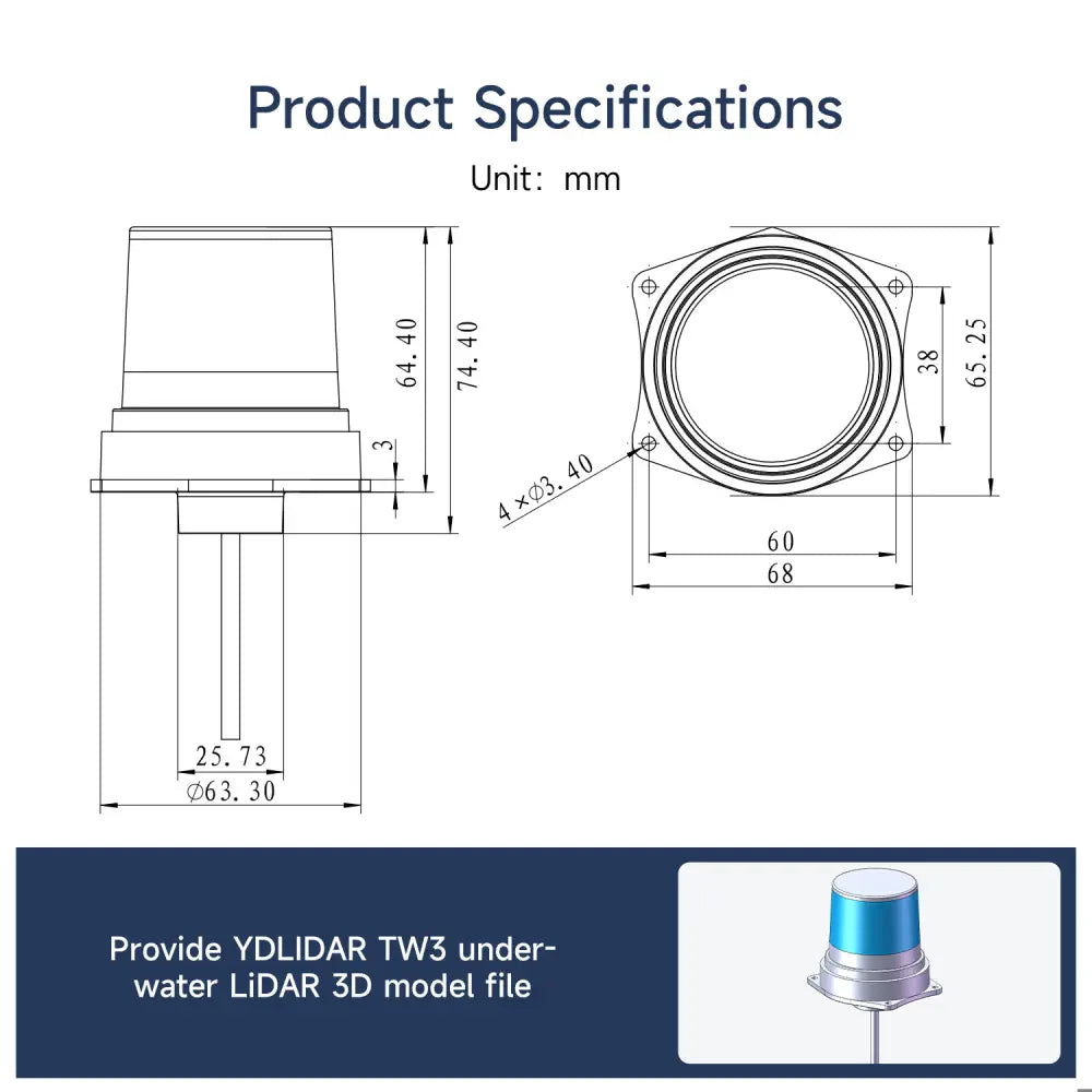 YDLIDAR TW3 IP68 Waterproof Underwater LiDAR