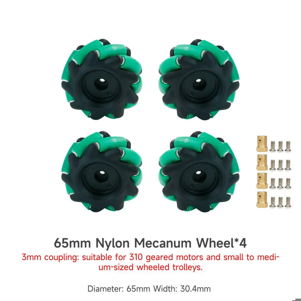 Yahboom Mecanum Wheel Kit for DIY robot or programmable smart car-65mm wheel (Nylon) *4+3mm coupling*4