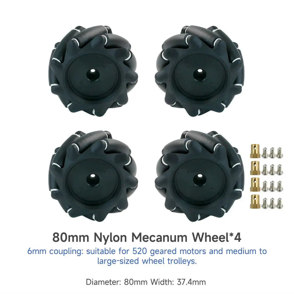 Yahboom Mecanum Wheel Kit for DIY robot or programmable smart car-80mm wheel (Nylon) *4+6mm coupling*4