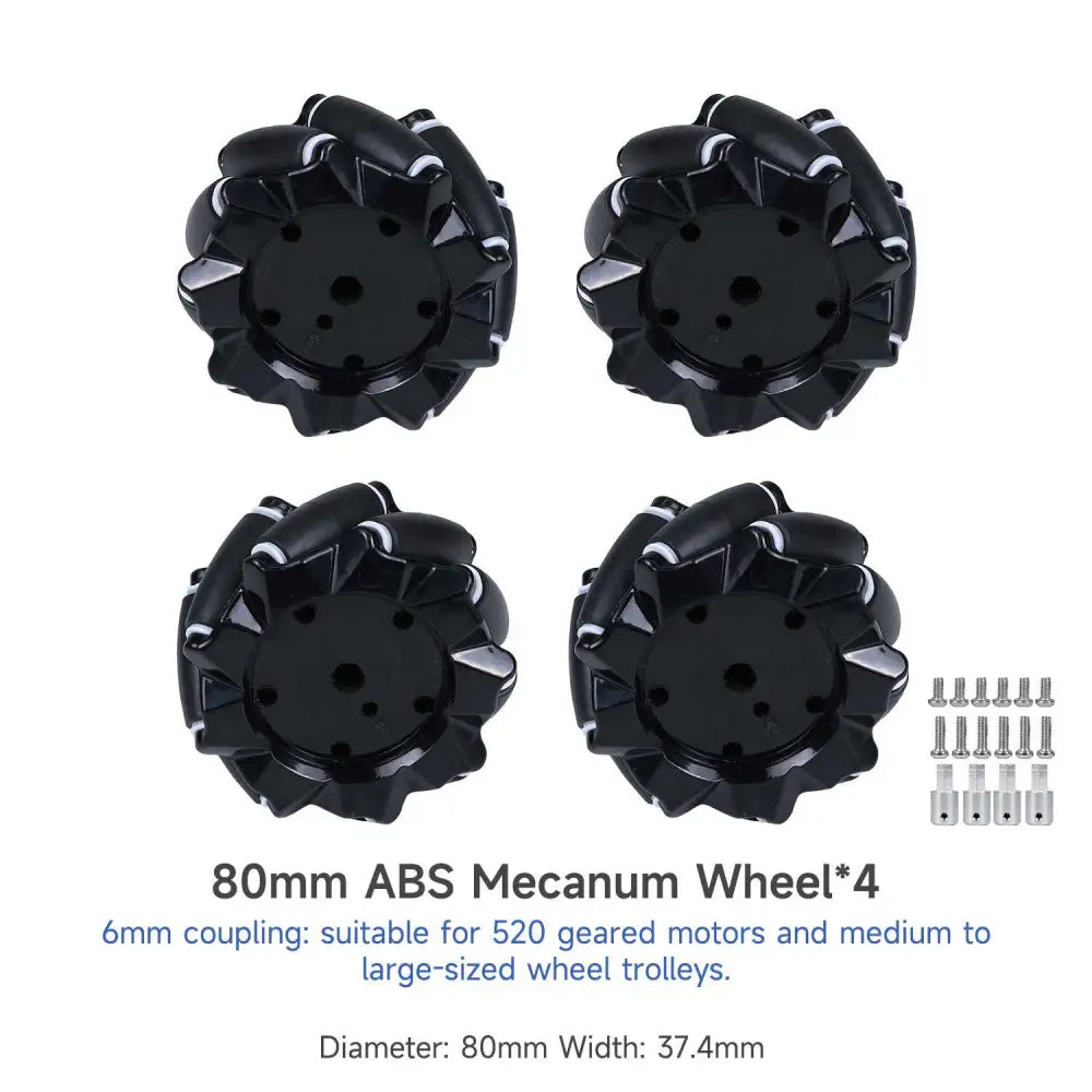 Yahboom Mecanum Wheel Kit for DIY robot or programmable smart car-80mm wheel (ABS) *4+6mm coupling*4