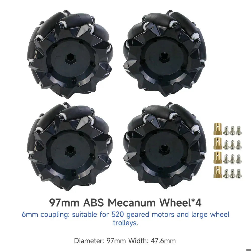 Yahboom Mecanum Wheel Kit for DIY robot or programmable smart car-97mm wheel (ABS) *4+6mm coupling*4