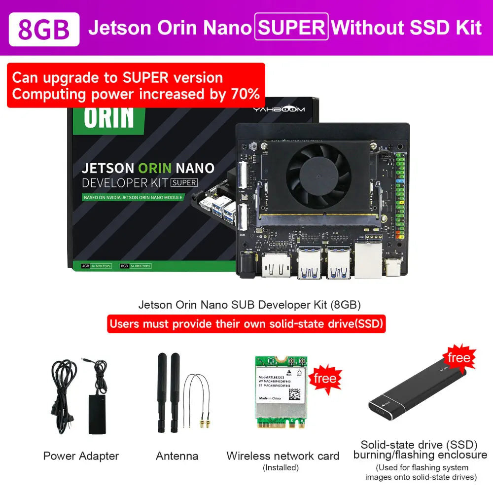 Jetson Orin NANO SUPER Developer Kit SUB with 8GB RAM Based On NVIDIA Core Module for AI Deep Learning(Dev kit without SSD)