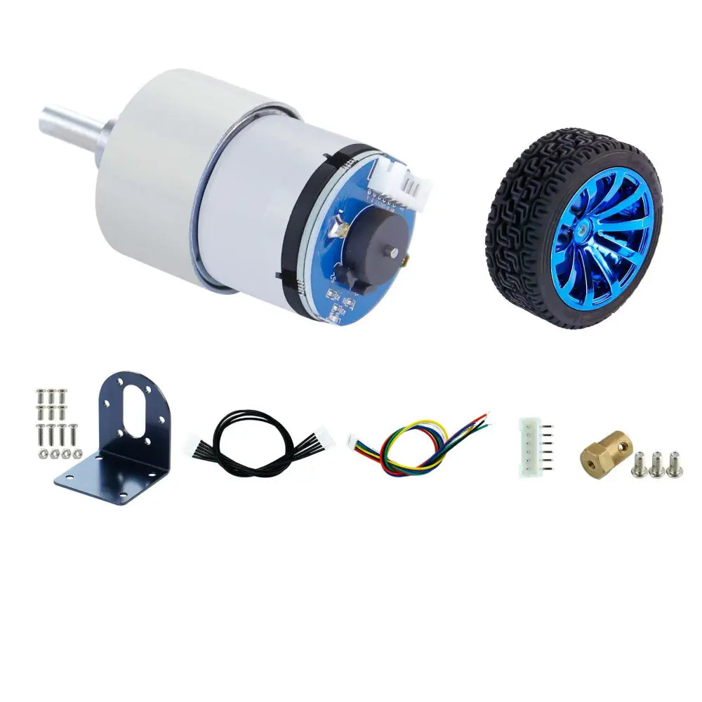Yahboom 520 DC Gear Motor with Encoder 205RPM(1:56)-Motor+Bracket+Coupling+Rubber tire