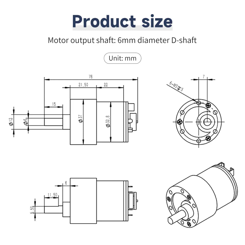 Yahboom 520 DC Gear Motor with Encoder 333RPM(1:30)-Separate motor