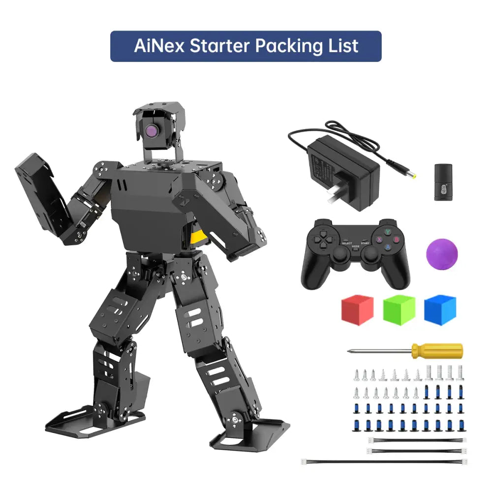 AiNex ROS Education AI Vision Humanoid Robot Powered by Raspberry Pi 4B Biped Inverse Kinematics Algorithm Learning Teaching Kit (Starter Kit with Raspberry Pi 5 2GB)