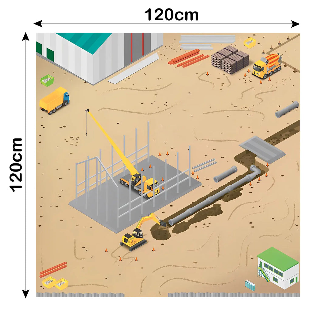TTS Rugged Robot Construction Site Mat for STEM Coding Playmat Toys - Can Complement for Tuff-Bot, Bee-Bot, Blue-Bot, Loti-Bot, Oti-Bot - Home Classroom Learning Floor Mat -  120 x 120 cm