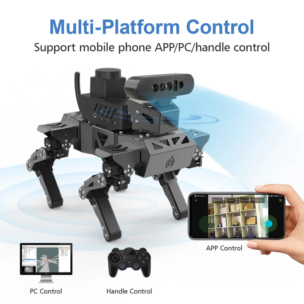 Quadruped Bionic Robot Dog Raspberry Pi AI Robot Kit with TOF Lidar SLAM Mapping and Navigation, 3D Depth Camera Face Recognition Target Tracking Open Source Programming Robot