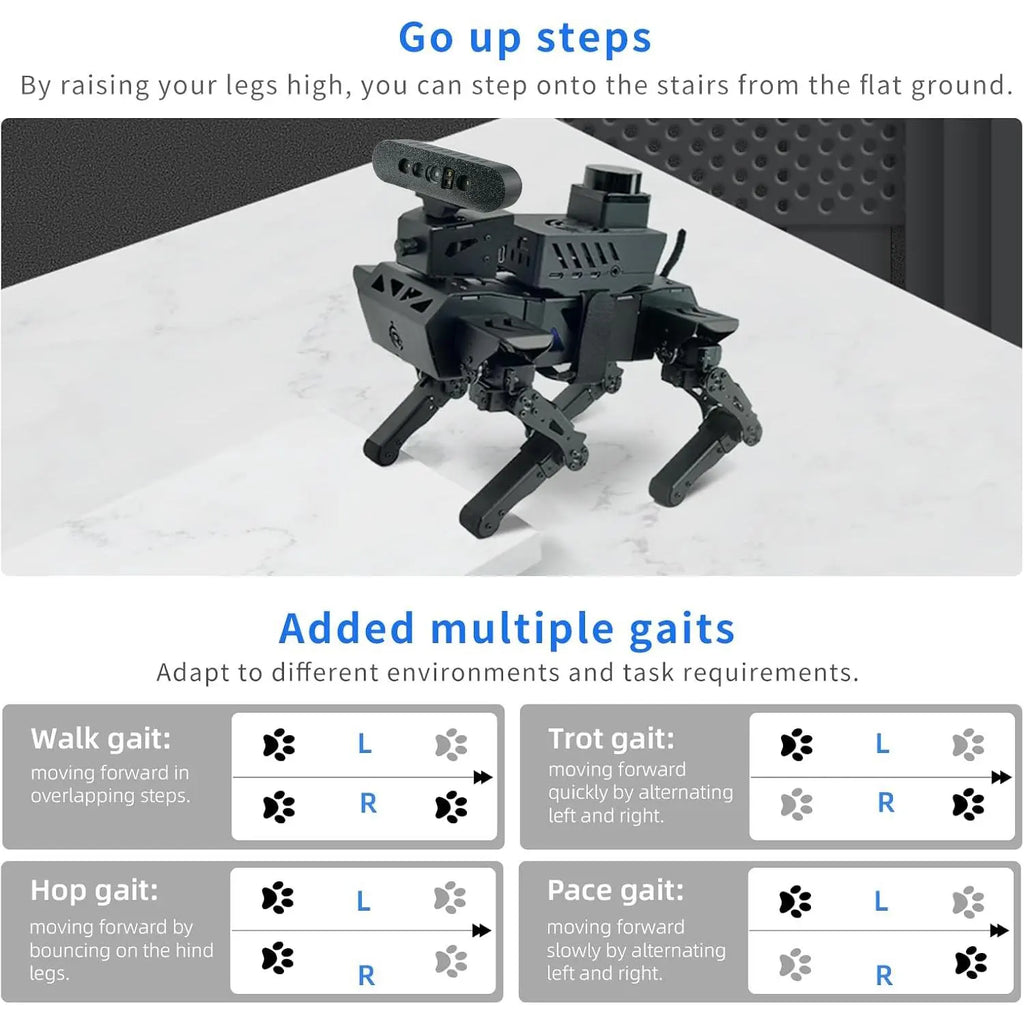 Quadruped Bionic Robot Dog Raspberry Pi AI Robot Kit with TOF Lidar SLAM Mapping and Navigation, 3D Depth Camera Face Recognition Target Tracking Open Source Programming Robot