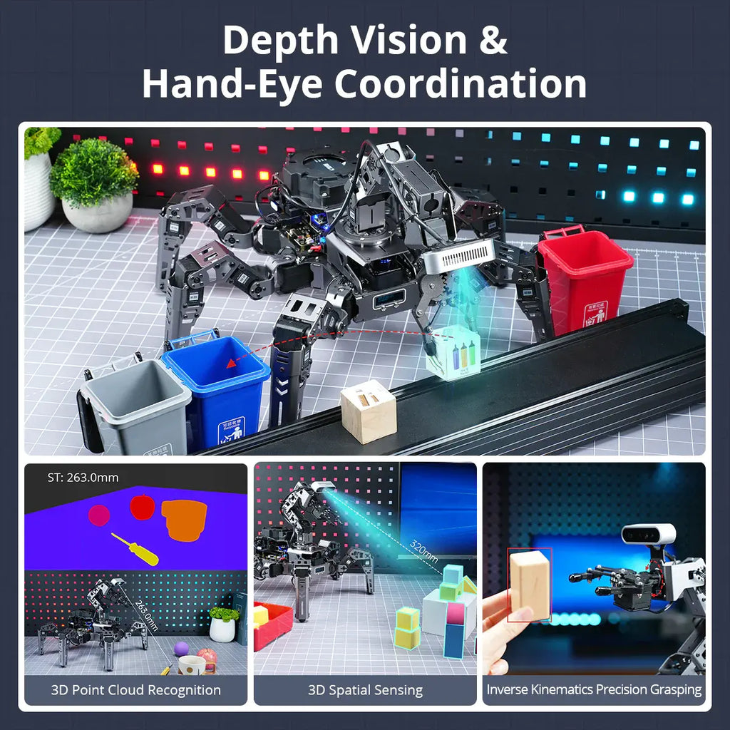 ROSpider ROS2 Hexapod Robot with Jetson/Raspberry Pi, Multimodal Large AI Models, ChatGPT, 3D Vision, SLAM Mapping &amp; Navigation (Starter kit without Controller)