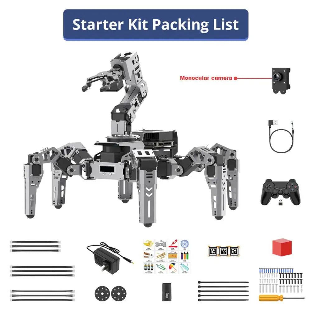 ROSpider ROS2 Hexapod Robot with Jetson/Raspberry Pi, Multimodal Large AI Models, ChatGPT, 3D Vision, SLAM Mapping &amp; Navigation (Starter kit without Controller)