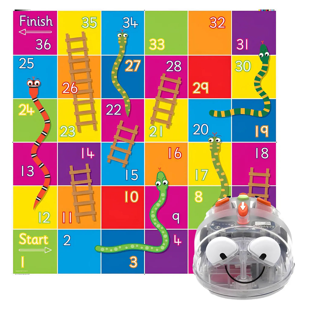 TTS Blue-Bot Bluetooth See &amp; Say Programmable Robot with Snakes &amp; Ladders Mat 90x90 cm - STEM Coding Toys for Home School Classroom Learning